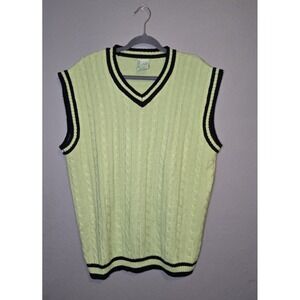 VTG BKLYN Cable Knit Sweater Vest Green Academia Preppy Varsity Mens Size XL